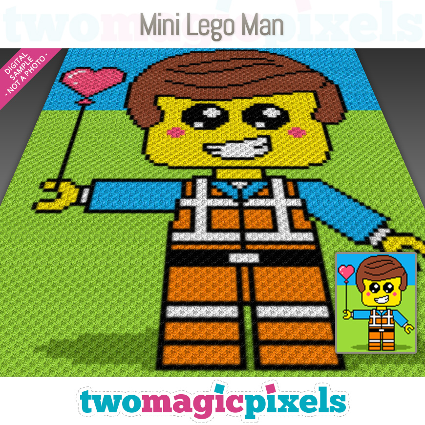Mini Lego Man C2C graph, SC graph, cross stitch graph by Two Magic Pixels