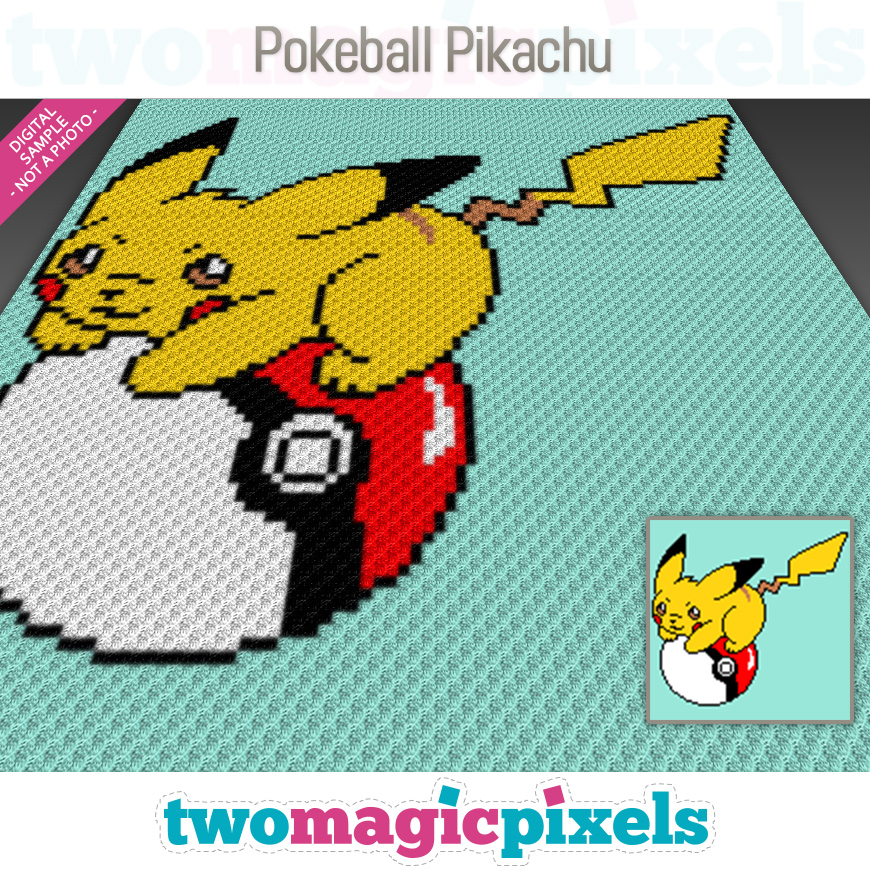Pokeball Pikachu C2C graph, SC graph, cross stitch graph by Two Magic Pixels